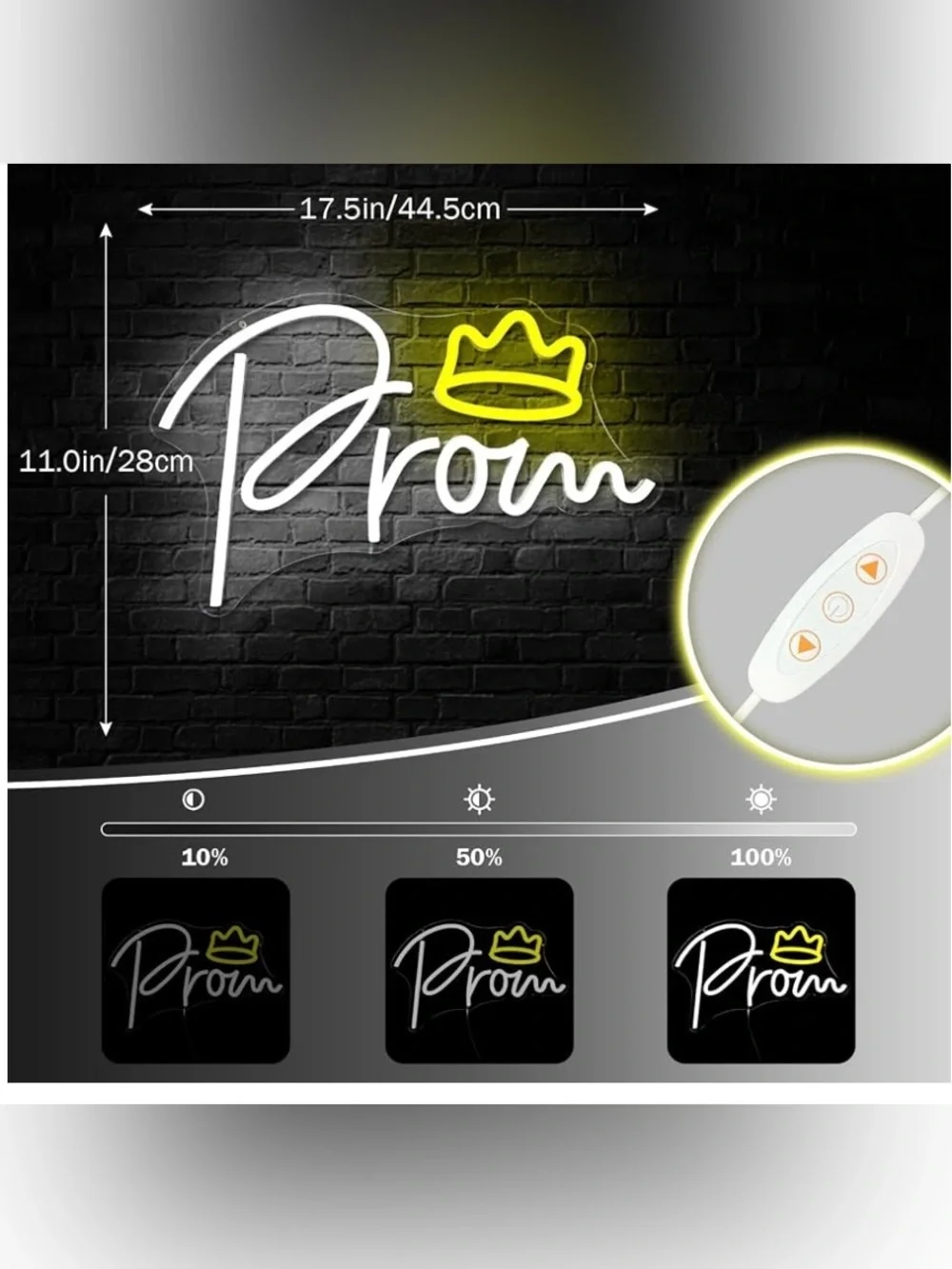 “PROM” LED Neon Accent Sign in White and Yellow